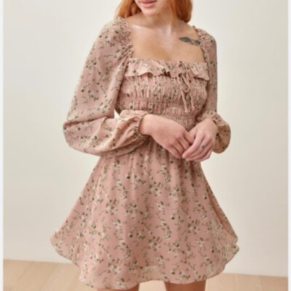 Reformation Dresses & Skirts - Reformation Morris Mini Dress Melody Blush Pink Long Sleeve Smock Floral Women 2
